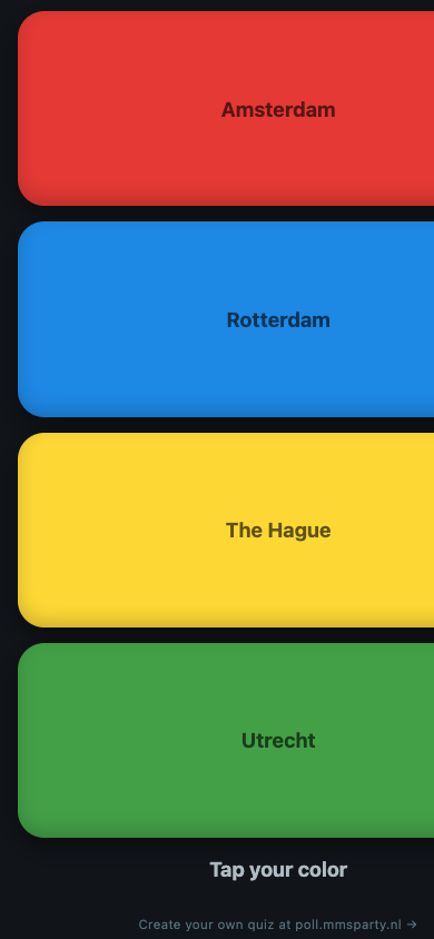 Poll Game player phone showing coloured vote buttons